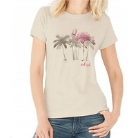 Del Sol Color Changing Women's Boyfriend Tee, Watercolor Flamingo, Size L