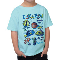 Del Sol Color Changing Toddler Boys Crew Tee - I Sea Fish, Chill Blue, Size 4T