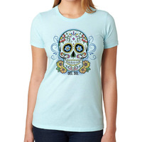 Del Sol Color Changing Women's Premium Crew Tee, Day of The Dead, Blue, Size L