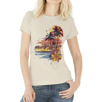 Del Sol Color Changing Women's Boyfriend Tee - Palms and Floral Sunset, Size L