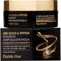 FARMSTAY 24K Gold and Peptide Solution Ampoule Eye Patch - Under Eye Patches for Wrinkles - Improves Skin Elasticity - Brightens Dark Circles - 60 pc