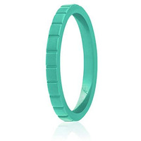 ROQ Silicone Rubber Wedding Ring for Women, Thin Stackable Rubber Silicone Wedding Band, Bridal Jewelry Set, Anniversary Rings, Promise Ring, Horizontal Lines, 2.5mm Wide 2mm Thick, Single, Turquoise, Size 11