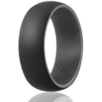 ROQ Silicone Rubber Wedding Ring for Men, Comfort Fit, Men's Wedding Band, Breathable Rubber Engagement Band, 9mm Wide 2mm Thick, Dome Style Duo Collection, Single, Grey & Black, Size 7