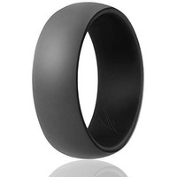 ROQ Silicone Rubber Wedding Ring for Men, Comfort Fit, Men's Wedding Band, Breathable Rubber Engagement Band, 9mm Wide 2mm Thick, Dome Style Duo Collection, Single, Black & Grey, Size 10