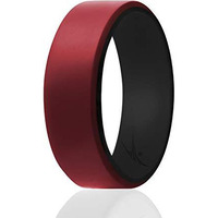 ROQ Silicone Rubber Wedding Ring for Men, Comfort Fit, Men's Wedding Band, Breathable Rubber Engagement Band, 8mm Wide 2mm Thick, Beveled Duo Collection, Single, Black & Bordeaux, Size 9