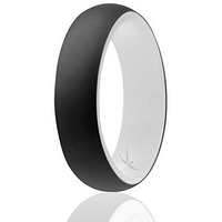 ROQ Silicone Rubber Wedding Ring for Women, Dome Duo Collection, Breathable Silicone Wedding Band, Anniversary Rings, Promise Ring, 5.5mm Wide 2mm Thick, Single, White & Black, Size 8