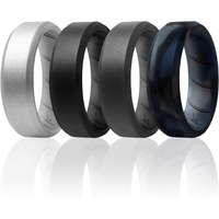 ROQ Silicone Wedding Ring for Men - Breathable Silicone Rings with Comfort Fit Design - 4 Pack - Mens Medical Grade Silicone Rubber Bands - Black, Grey, Silver, Blue Camo Colors - Size 16