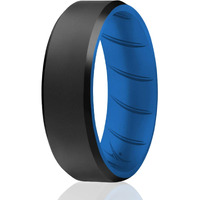 ROQ Silicone Rings, Breathable Silicone Rubber Wedding Ring Band for Men with Comfort-Fit Design, 8mm Beveled Duo, Single - Light Blue, Black Colors - Size 14