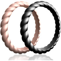 2 Pack - Silicone Rings for Women - Thin Stackable - Braided Style