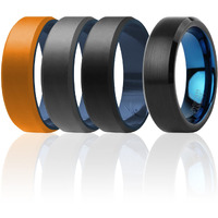 Silicone Wedding Twin Beveled 8mm Ring Set - Black by ROQ for Men - 4 x 9 mm Ring