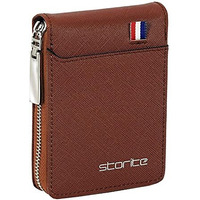 Storite PU Leather 9 Slot Vertical Credit Debit Card Holder Money Wallet Zipper Coin Purse for Men Women - Lightbrown (11.5 x 1.75 x 8 cm)