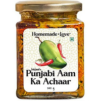 Homemade Love Authentic Punjabi Mango Pickle made with organic methods | Spicy & Tangy Aam Ka Achaar with Raw Mango, and spices mixed with mustard oil | Sun-Dried and Preserved Naturally | Ancestral Indian Achar Recipe | Handcrafted with Care and Authentic Flavors | Perfect Blend of Tradition and Quality | 250g