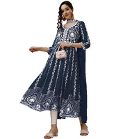 EthnicJunction Women's Georgette Chikankari Embroidery Anarkali Kurta & Dupatta Set (KD1-Nazma-Teal_M_Teal Blue)