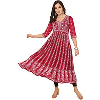 EthnicJunction Women's Georgette Chikankari Embroidery Anarkali Kurta (B19-Apsara-Maroon_S_Maroon)