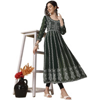 EthnicJunction Women's Green Lucknowi Chikankari Embroidered Thread Work Georgette Anarkali Kurta (B19-Apsara-Bottle Green_XL_Bottle Green)