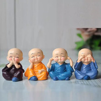 Collectible India Buddha Monk Set of 4 Statue Figurines Showpiece - Cute Mini Buddha Idol Statue for Car Dashboard Table Top Home Decoration