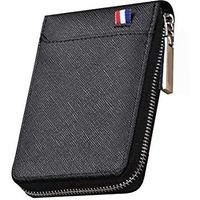 PRIME DEALS Imported 9 Slot Vertical Leather Credit/Debit Zipper Card Holder Money Wallet Zipper Coin Purse for Men & Women. (Black)