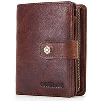 Contacts Men's Genuine Leather Wallet | RFID Blocking Wallet for Men's | 12 Card Slots, 1 ID Window | 1 Zipper Coin Pocket, Brown