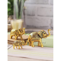 CraftVatika Set of 3 Metal Trunk Up Elephant Family Statue Showpiece Figurine -Fengshui Vastu Lucky - Diwali Decorative Items for Home Decor Living Room Office Desktop & Gifting,Corporate Gift