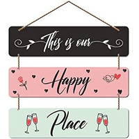 Artvibes Happy Place Family Wooden Wall Hanger for Home Decor | Office | Living Room | Gifts | Bedroom | Quotes Decorative Items | Wall Hangings for Home Decoration | Modern Artworks (WH_5304N)