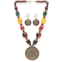 Shining Diva Fashion Latest Stylish Traditional Tibetan Pendant Necklace Jewellery Set for Women (13208s) (Style01)