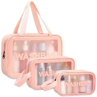 TAGUDA Washbag Set of 3 pcs Cosmetic Toiletry Makeup Vanity Shaving Household Grooming Travel Storage Organizer Bags Pouch kit Pack for Men Women Girls Travel (Pink)