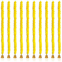 Calveir Artificial Marigold Flowers for Decoration Long Flower Garlands for Door Decoration Toran Genda Phool for Wedding/Festivals|5 Feet with Bells (Pack of 15, Yellow)