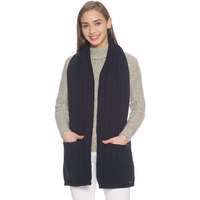 513 WOMEN Acrylic Woolen Self Design Casual Warm Winter Wear Muffler With Pocket Scarf Stole