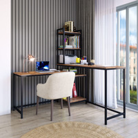 Klaxon l Shaped Study Table for Students and Adults/Computer Table for Home-Office/Computer Desk for Corner/Big Computer Table with Installation (Wood & Metal - Modern)