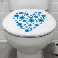 CVANU Beautiful Blue Flower with Hart Shape Design Toilet Seat Stickers Decals Self-Adhesive Removable PVC Vinly (10x10) NCH, Pack of 2