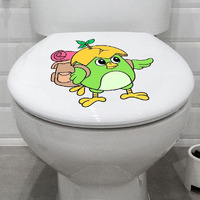 CVANU Cute Cartoon Green Bird Design Toilet Seat Stickers Decals Self-Adhesive Removable PVC Vinly Waterproof (10x10) inch, Pack of 2