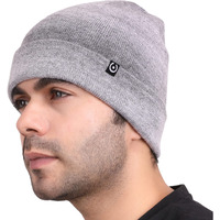 Coreteq Unisex Melange Woollen Folded Cuff Beanie Cap (Everyday Grey, Free Size, Pack of 1)