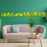 CVANU Beautiful Cute Flying Bird Design Floral Wall/Border Sticker Spring Flowers PVC Transparent Vinyl for Home Decoration Size (270x35.5) cm_Multicolour