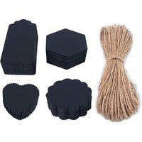 TOWNBUS 100 Pcs of Double Sided Blank Black Hang Tags with String for Return Gifts | Party & Celebration | Plain Price Tags with Jute Rope | Thread