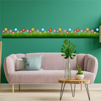 CVANU Creative Design of Wall/Border Sticker Grass Colored Spring Flowers PVC Transparent Vinyl for Home Decoration Size (270x28.5) cm_Multicolour