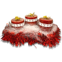 Quarya Decorative Candles Red Wax Pillar Design Round Candles Set with Decoration Items for Xmas Santa Candles for Home Office Decoration - 1 Set of 3 Candles Plus 1 Merry Christmas Acrylic Cut Out