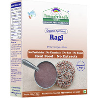 TummyFriendly Foods Certified Organic Sprouted Ragi Flour For Little Ones. Made of Organic Sprouted Ragi Powder. Sprouted Ragi powder, rich in Calcium, Iron, Fibre & Micro-Nutrients. No Sugar, No Salt, No Milk, No Chemicals, No Pesticides. Ragi Sari Nachani Satva. Maximum Nutrition From Real Food. Available in Trial Baby Packs too. Shelf Life 6 Month. 200g, TWO PACKs