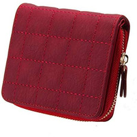 BESTVECH Women's Pu Leather Plaid Purses Nubuck Card Holder, Red