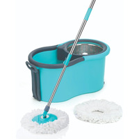 COSTEM Spin Mop with Wheels and Stainless Steel Wringer, Bucket Floor Cleaning and Mopping System,2 Microfiber Refills (Blue)