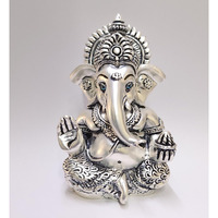 Gold Art India 999 Matte Silver Plated Antique Mukut Ganesha - 3.5" - Perfect for Gifting, Home Decor, Car Dashboard and Celebrations (MATTESILVERMUKUTANTIQUE)