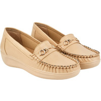 Shoetopia Upper Metalic Buckle Detailed Beige Loafers for Women & Girls /UK8