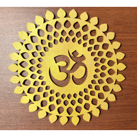 My Dream Carts Golden Om Round Decorative Wall Art Mdf Wooden Om Chakra For Temple, Living Room, Bedroom, Office, Hotel, Home Decor Items, Gift Item, Mandala Wall Hanging For House Decoration 60x60cm