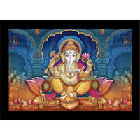 LIFEHAXTORE Lotus Ganesha Art Framed Painting | Ready to Hang (Wood, 12inch x 18 inch)