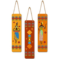 Artvibes African Warli Art Designer Wooden Wall Hanging Decoration Items for Home | Gifts | Bedroom | Wooden Wall Hanger | Mdf Wall Decoration for Living Room | Artworks (WH_8102N), Set of 3