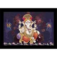 LIFEHAXTORE Lucky Pagdi Ganesha Religious Wooden Art Framed Painting - Ready to Hang (Multicolour, Medium, 12inch x 18 inch)