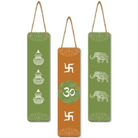 Artvibes Auspicious Symbols Designer Wooden Wall Hanging Decoration Items for Home | Gifts | Bedroom | Wooden Wall Hanger | Mdf Wall Decoration for Living Room | Artworks (WH_8105N), Set of 3