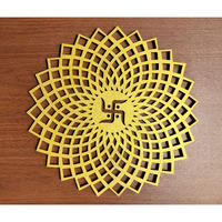 My Dream Carts Golden Round Decorative Wall Art Mdf Wooden Swastika Chakra For Temple, Living Room, Office, Hotel, Home Decor Items, Gift Item, Mandala Wall Hanging For House Decoration 25x25cm