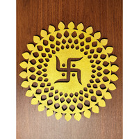 My Dream Carts Golden Round Decorative Wall Art Mdf Wooden Swastika Chakra For Temple, Living Room, Office, Hotel, Home Decor Items, Gift Item, Mandala Wall Hanging For House Decoration 30x30cm