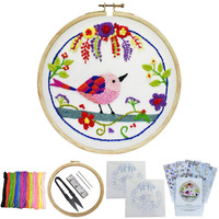 Embroiderymaterial Cross Stitch Hand Embroidery Bird in Garden Design DIY Kit- Step-by-Step Instruction (Multicolour)