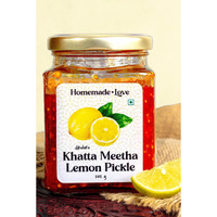 Homemade Love Lemon Pickle Made with Organic Methods | Sweet and Sour Nimbu Ka Achaar | Khatta Meetha Nimbu Achar | Sun-Dried and Naturally Preserved | Ancestral Indian Lemon Achar Recipe | Handcrafted with Care and Authentic Flavors | A Perfect Blend of Tradition and Quality | 250g